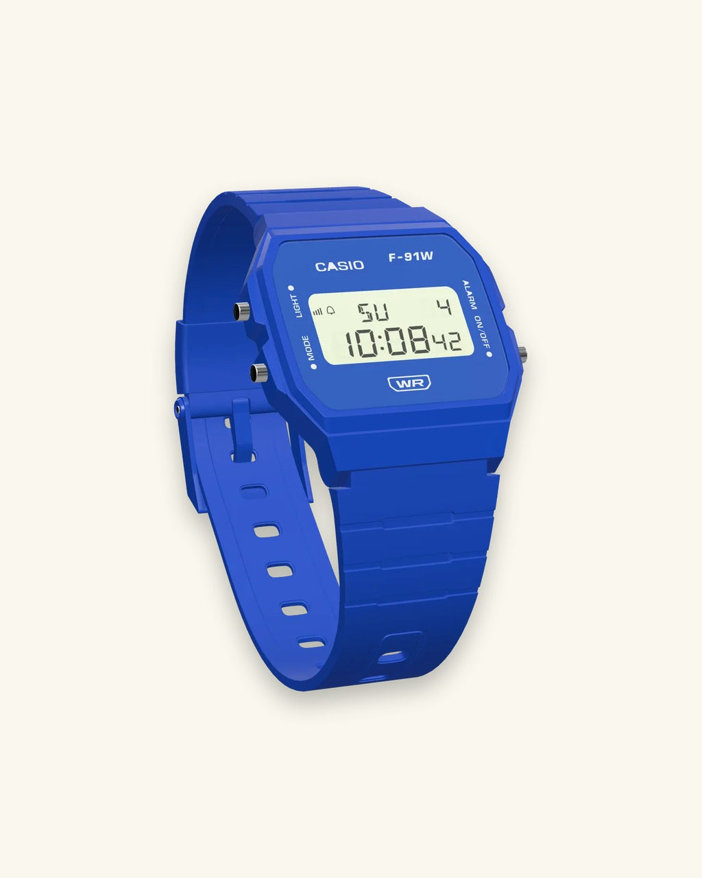 Casio F-91WB-2 Navy Blue, three-quarter view