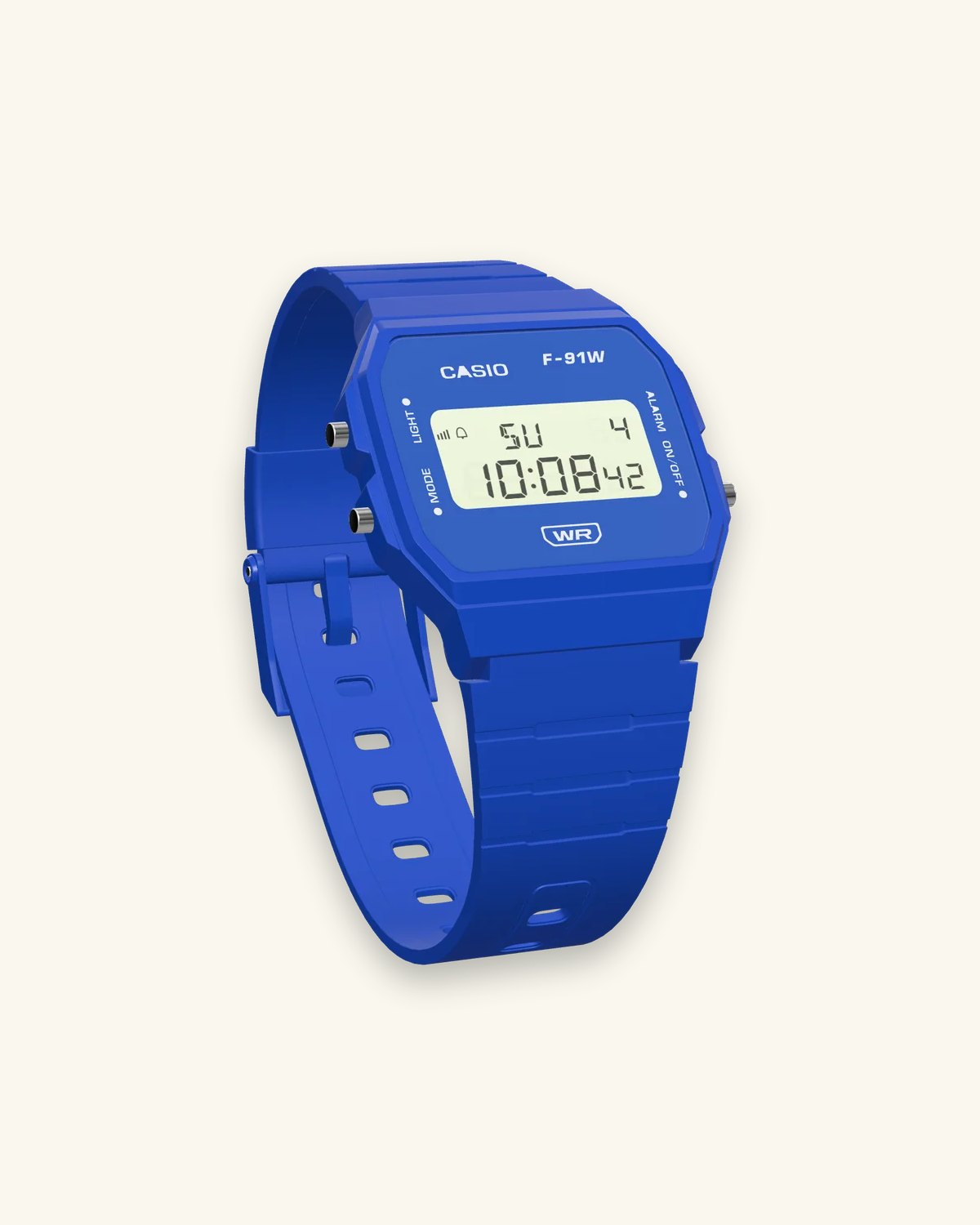 Casio F-91WB-2 Navy Blue, three-quarter view