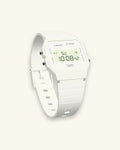 Casio F-91WB-7 Pure White, three-quarter view