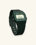 Casio F-91W-3 Deep Forest, three-quarter view