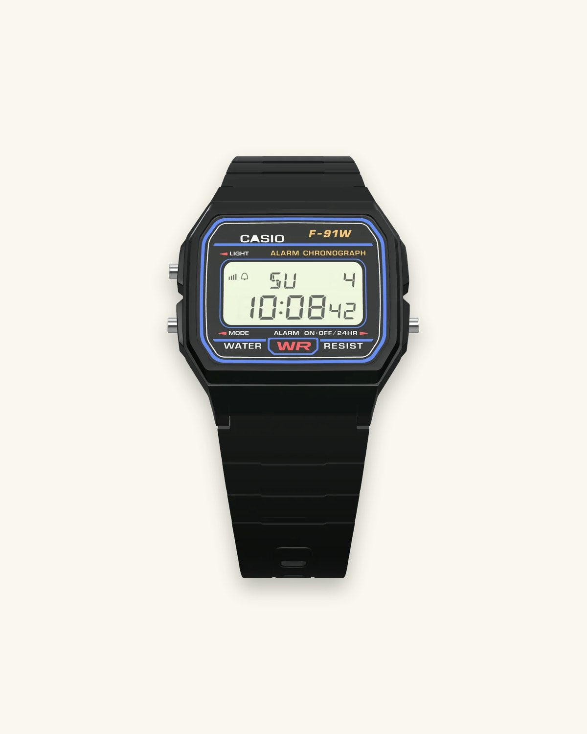 Casio F-91W-1 Classic Black, front view