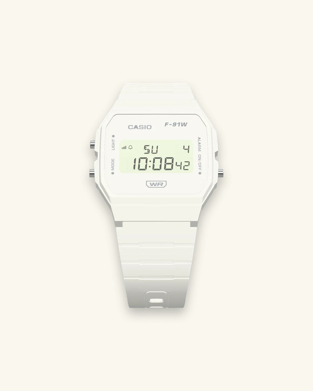 Casio F-91WB-7 Pure White, front view