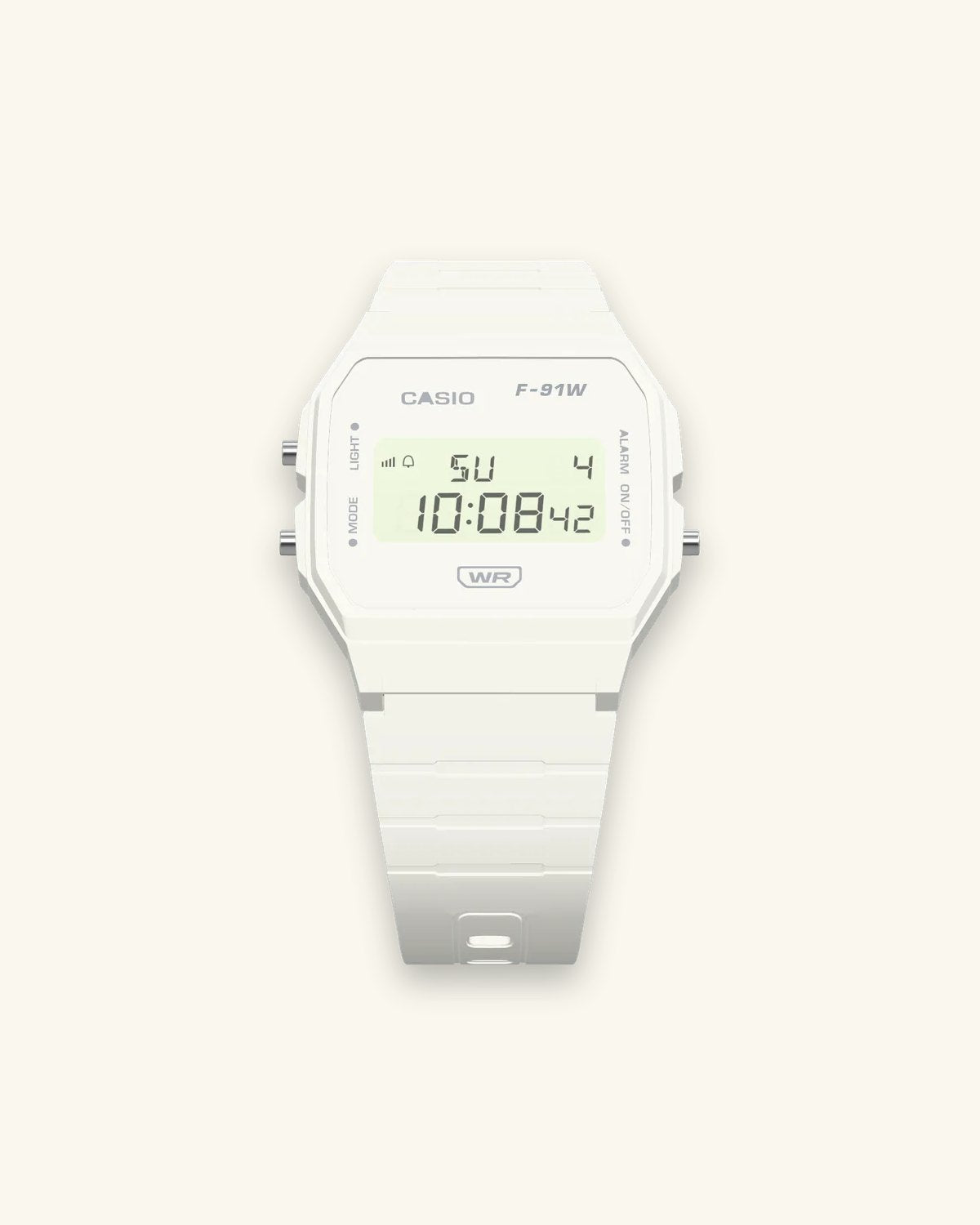 Casio F-91WB-7 Pure White, front view