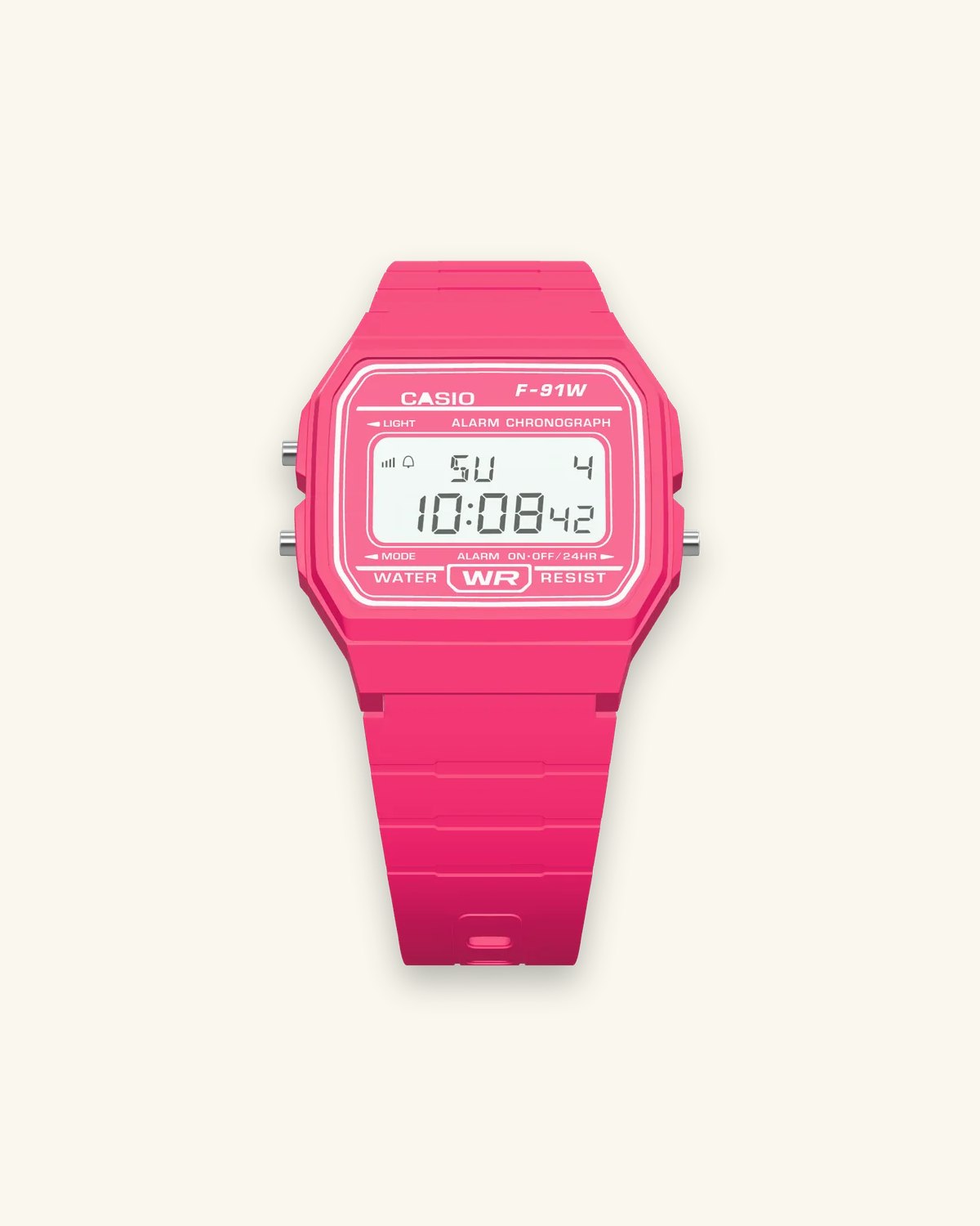 Casio F-91WC-4 Hot Pink, front view