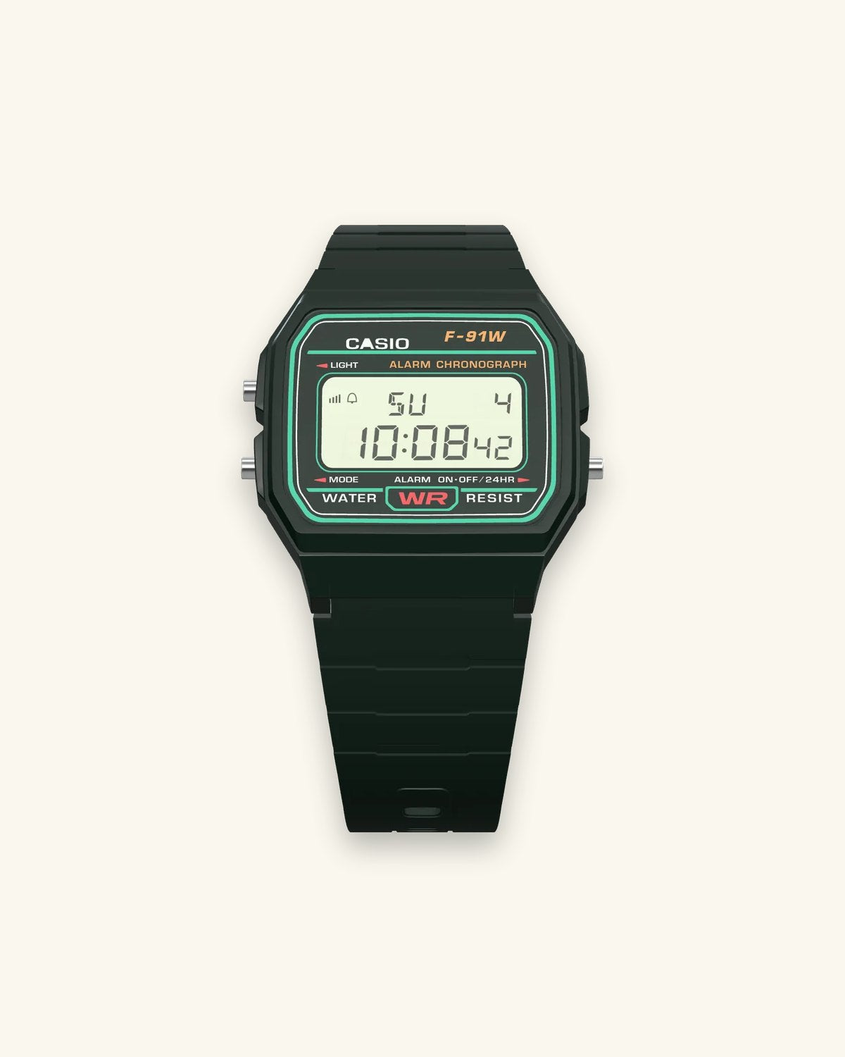 Casio F-91W-3 Deep Forest, front view