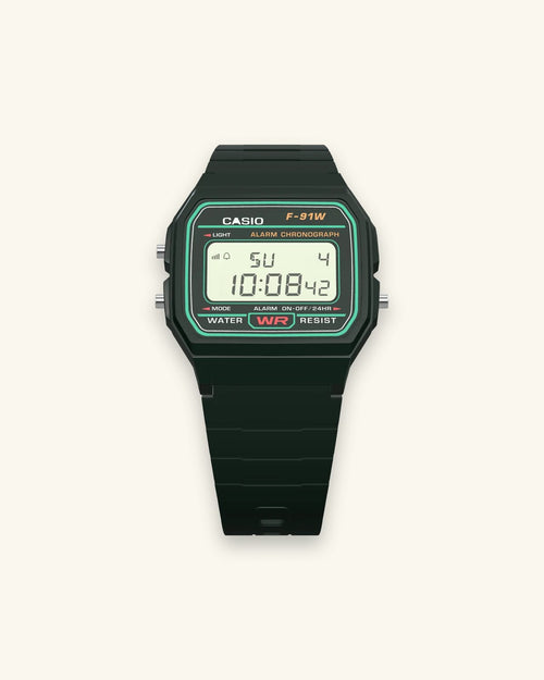 Casio F-91W-3 Deep Forest, front view