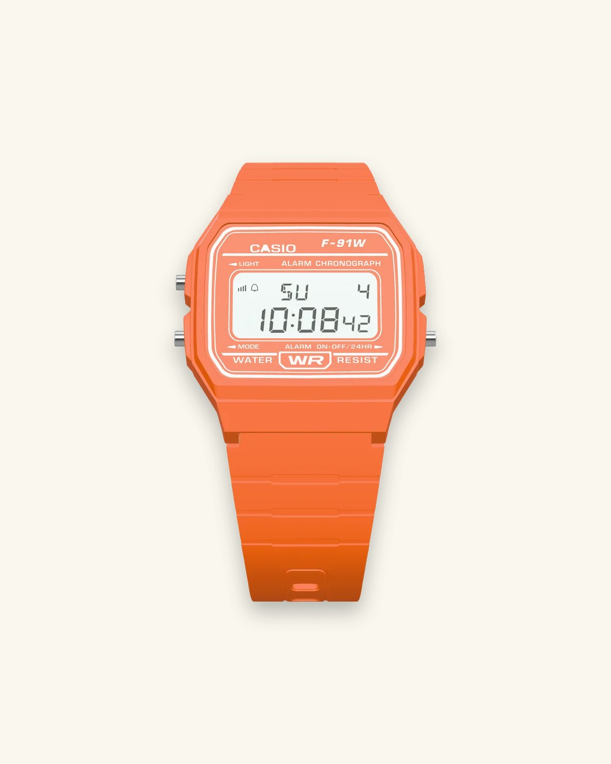 Casio F-91WC-4A2 Tangerine, front view