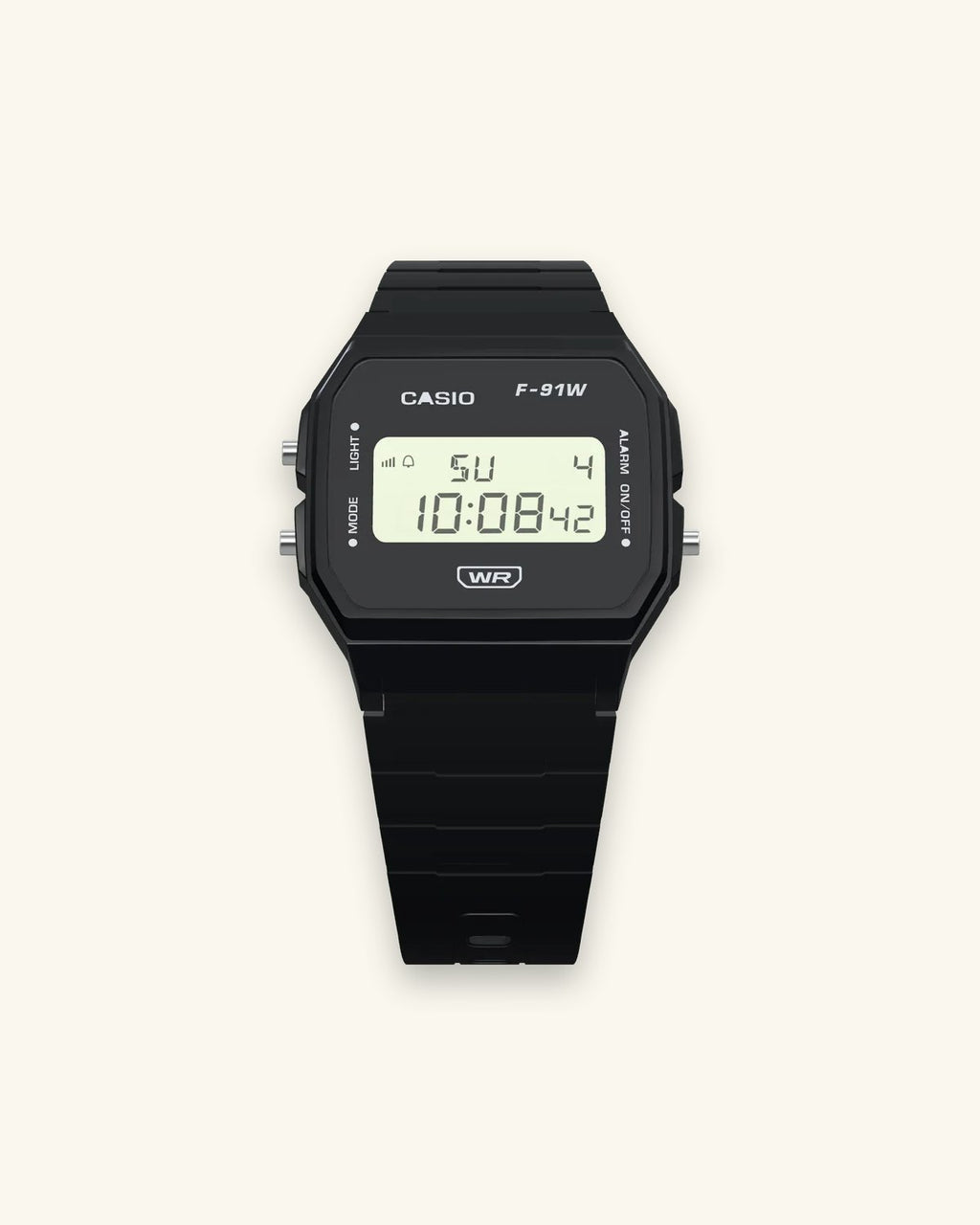 Casio F-91WB-1 Stealth Black, front view