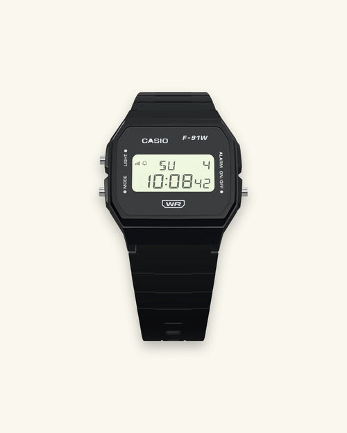 Casio F-91WB-1 Stealth Black, front view