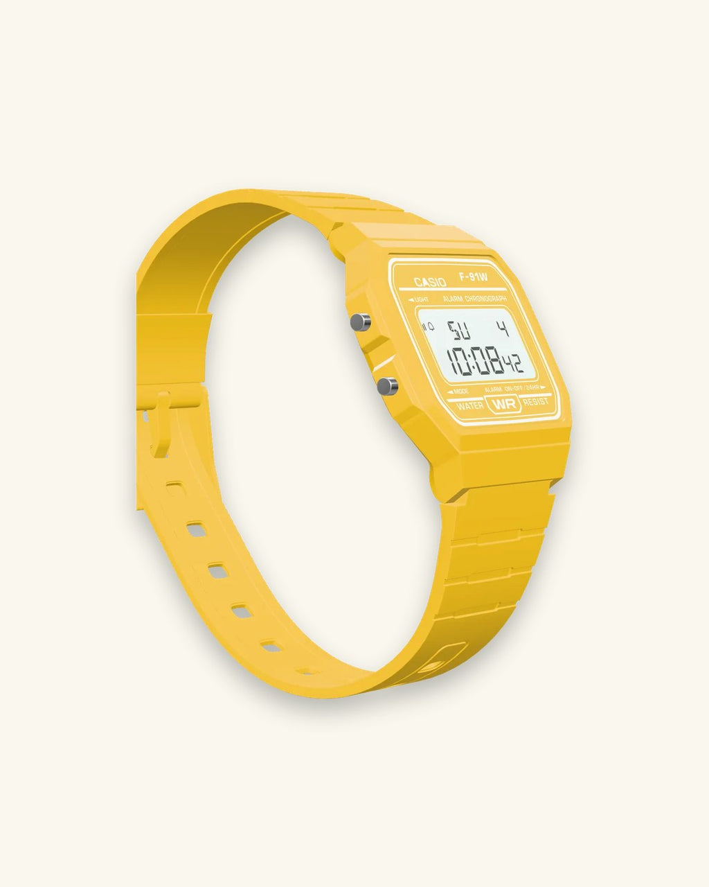 Casio F-91WC-9 Sunflower, right side with the alarm button