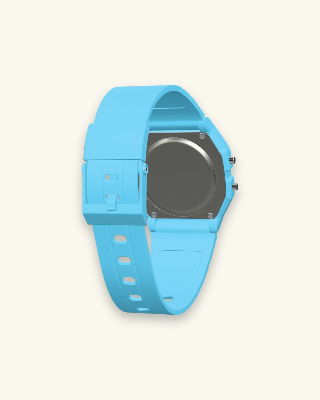 Casio F-91WC-2 Sky Blue, stainless steel case back