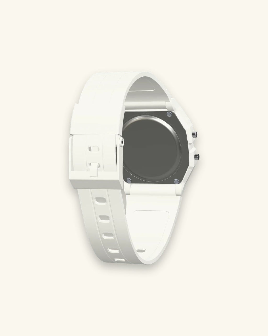 Casio F-91WB-7 Pure White, stainless steel case back