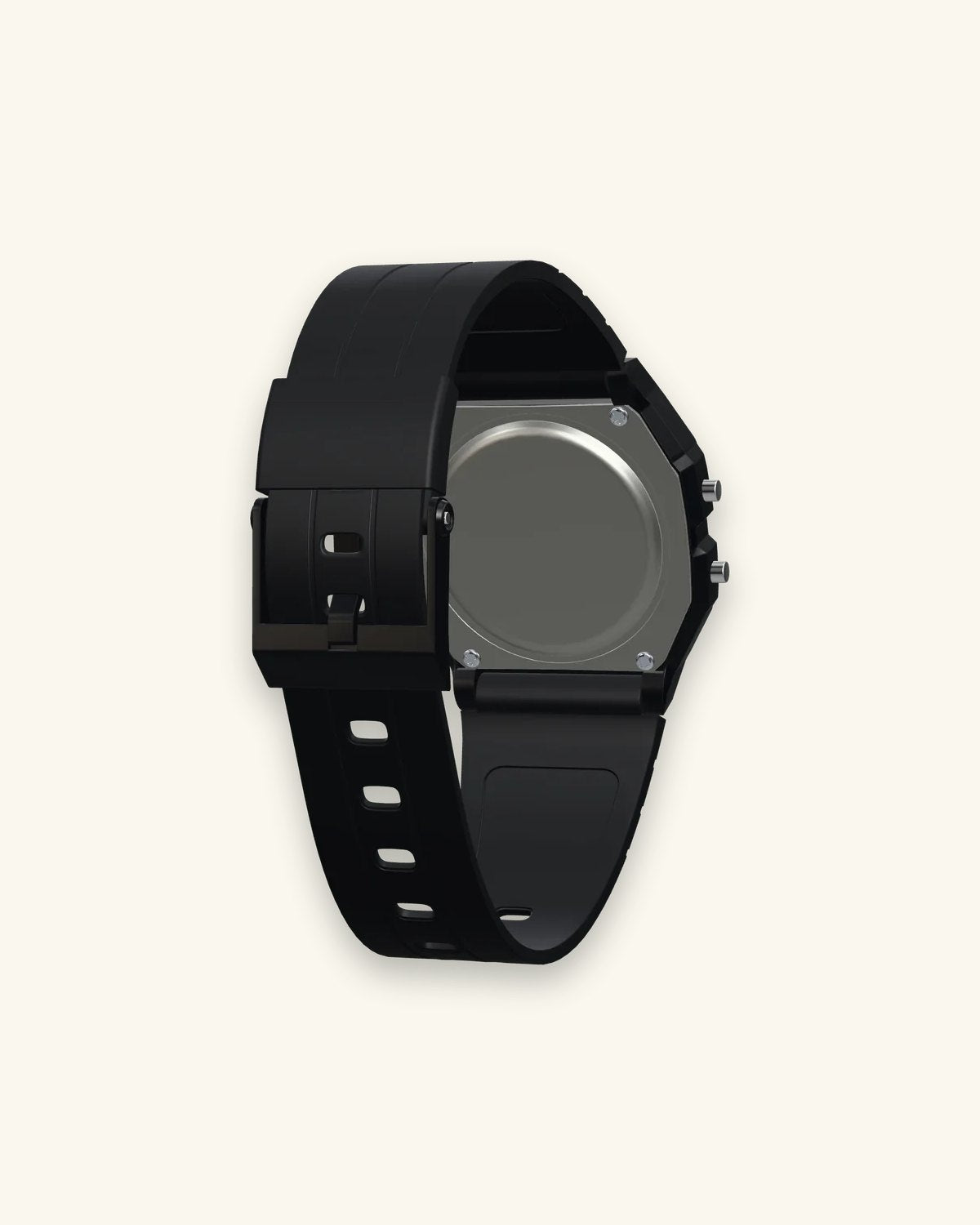 Casio F-91WB-1 Stealth Black, stainless steel case back