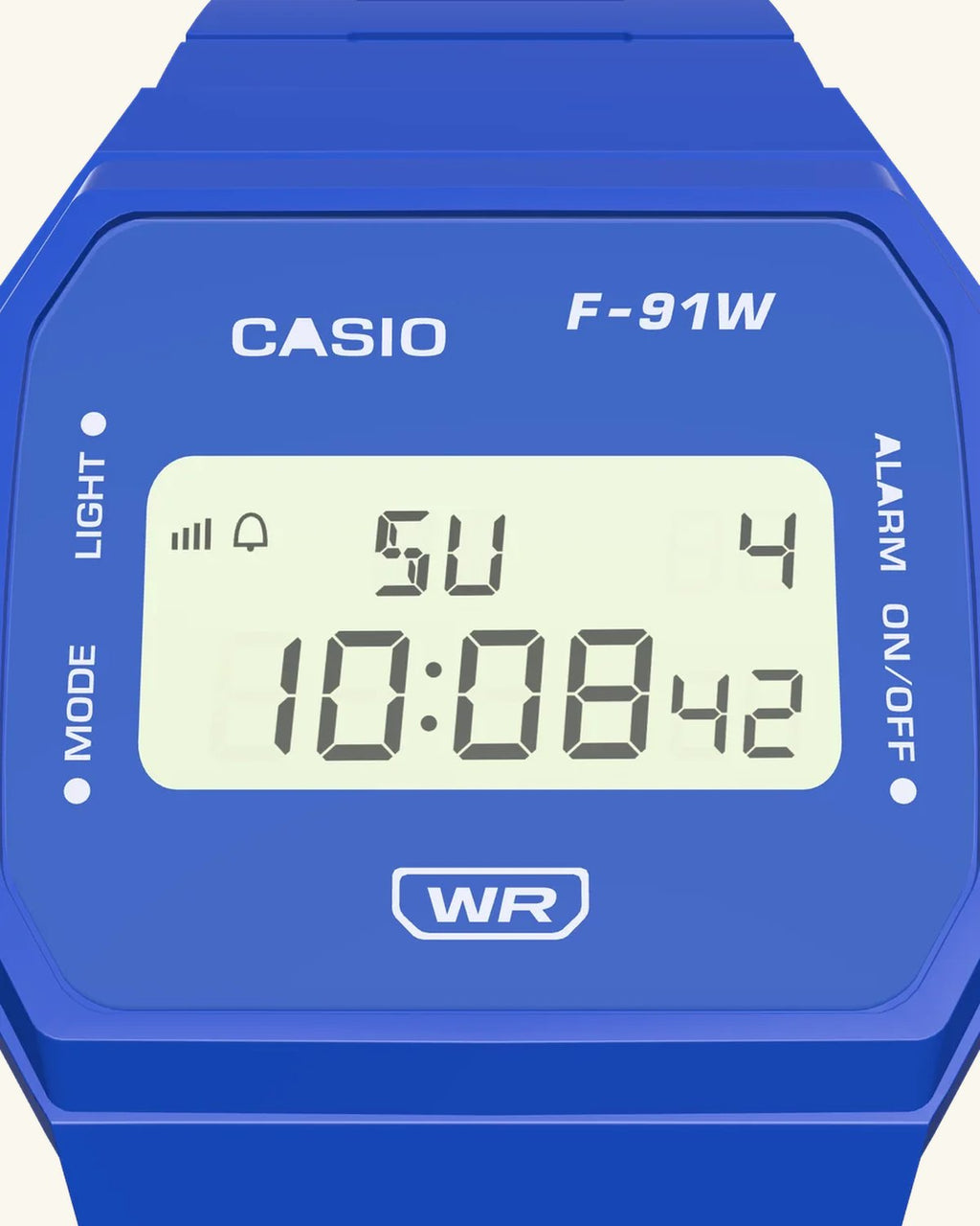 Casio F-91WB-2 Navy Blue, display close-up
