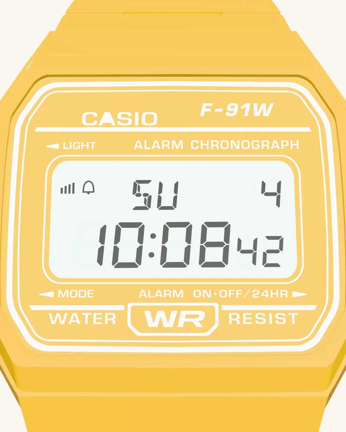 Casio F-91WC-9 Sunflower, display close-up