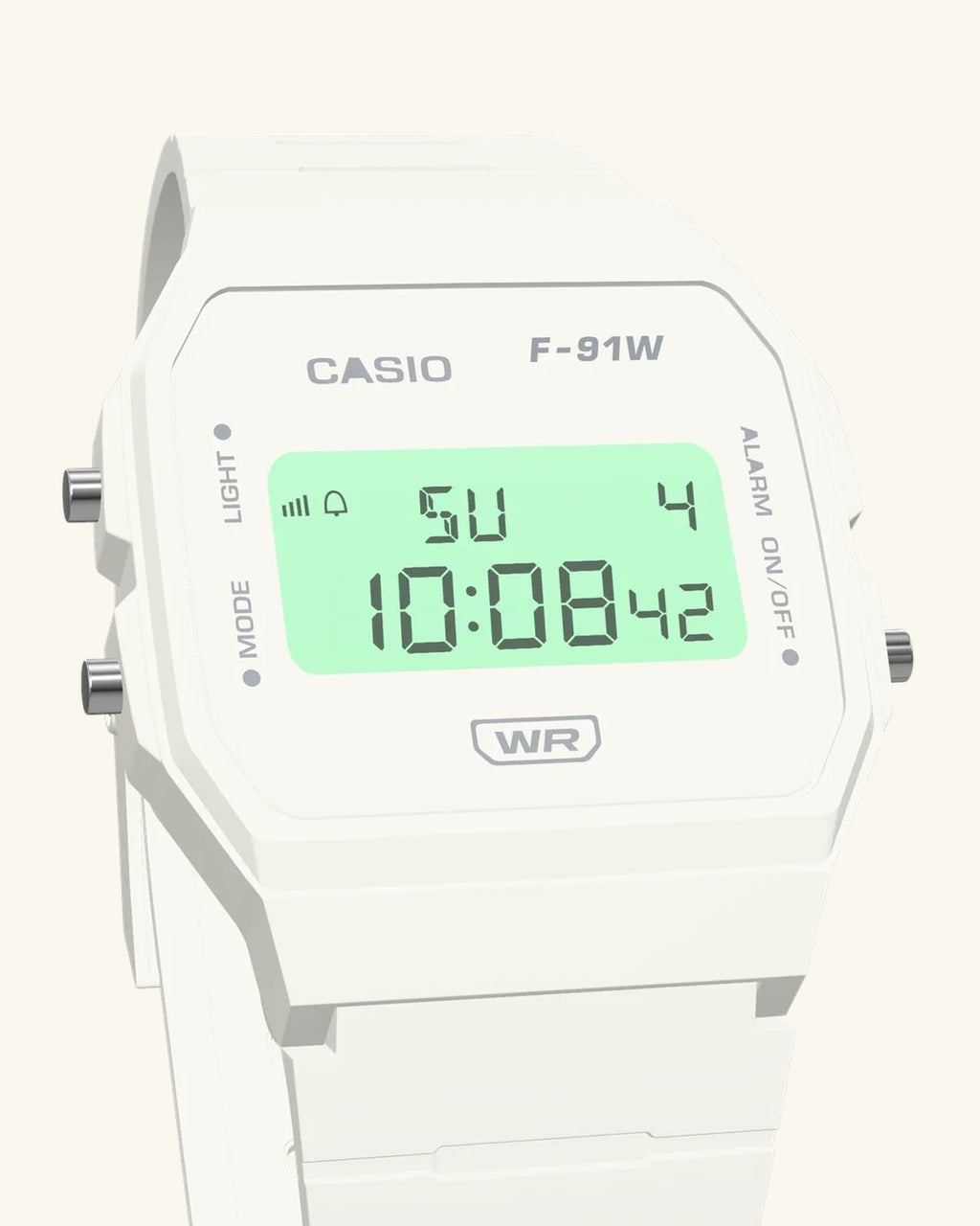 Casio F-91WB-7 Pure White, LED backlight on
