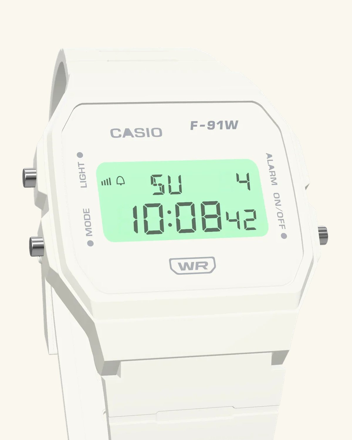 Casio F-91WB-7 Pure White, LED backlight on