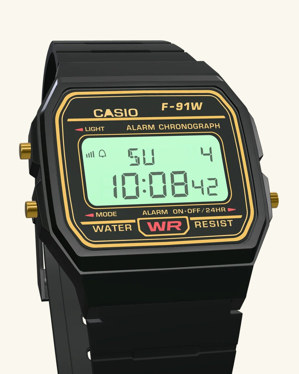 Casio F-91WG-9 Black & Gold, LED backlight on