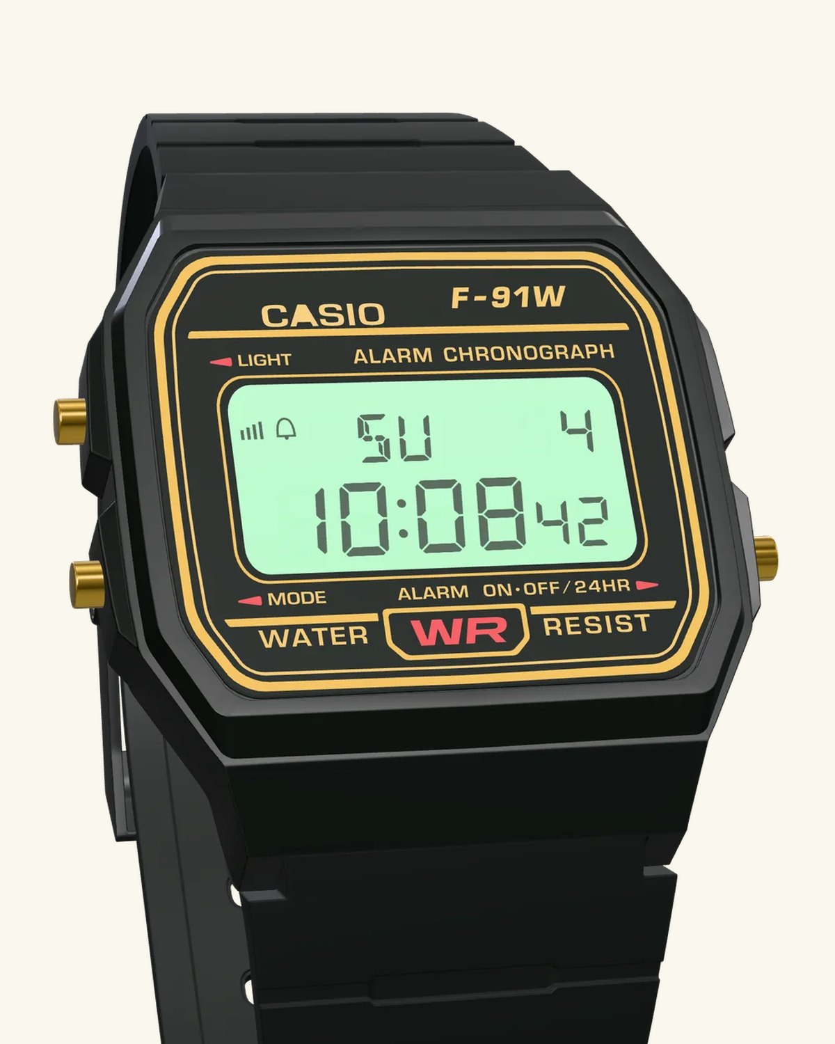 Casio F-91WG-9 Black & Gold, LED backlight on