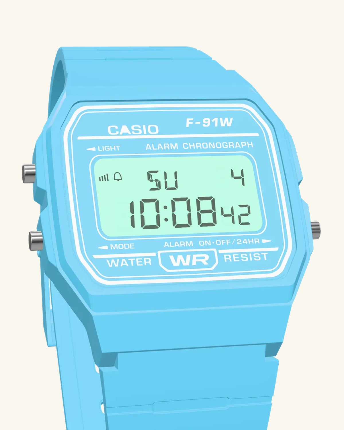 Casio F-91WC-2 Sky Blue, LED backlight on