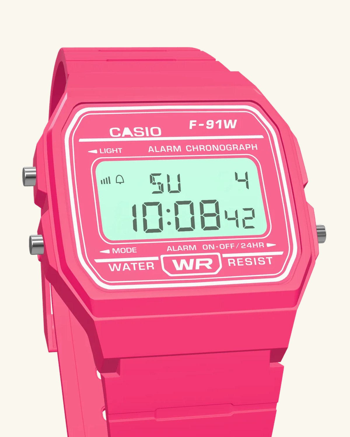 Casio F-91WC-4 Hot Pink, LED backlight on