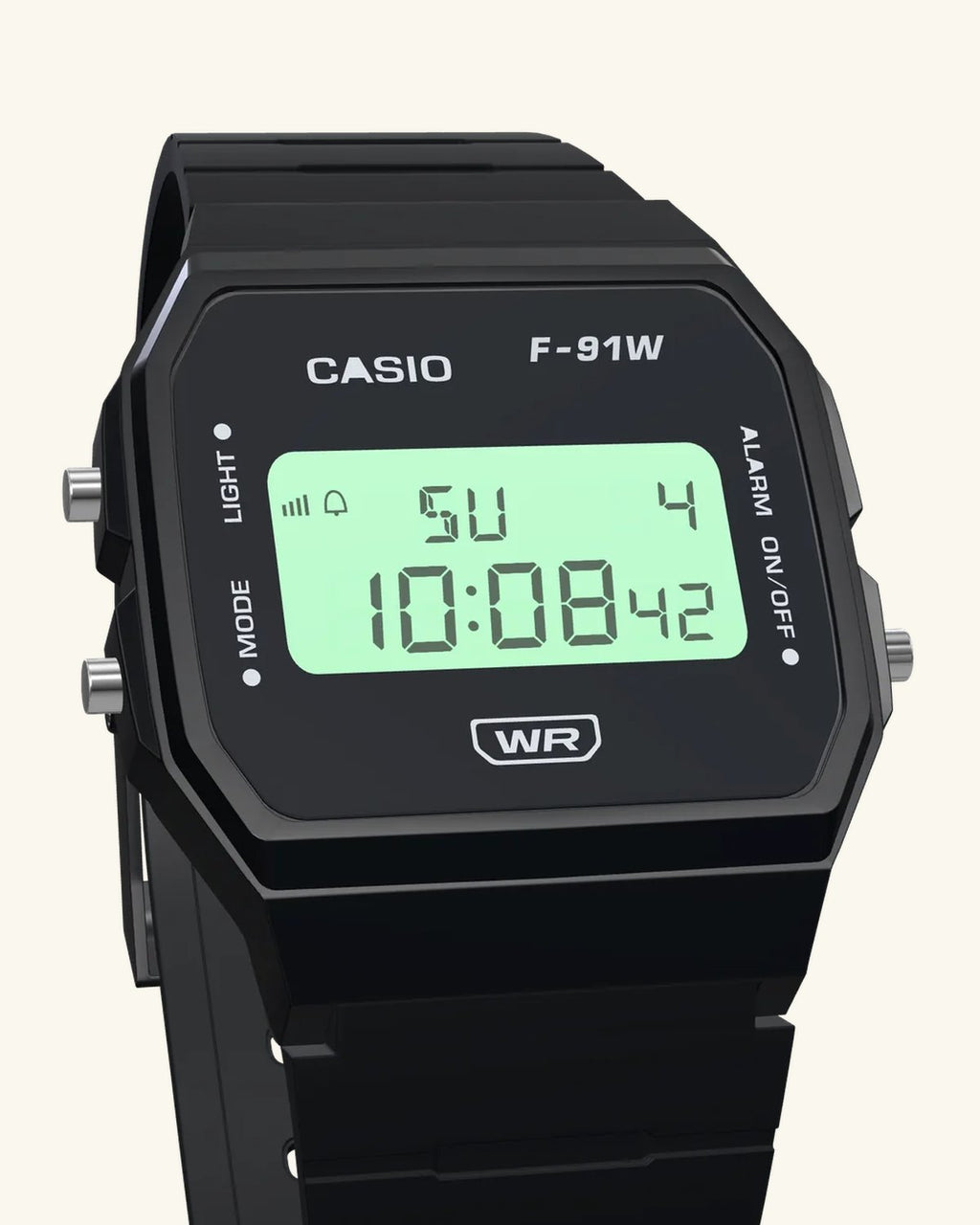 Casio F-91WB-1 Stealth Black, LED backlight on